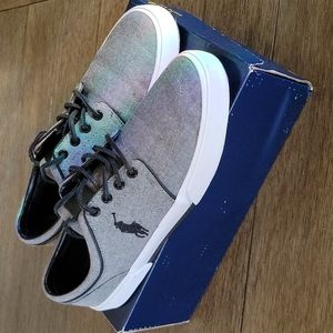 Polo Ralph Lauren Mens Faxon low grey/p black chambray sneakers size 9.5